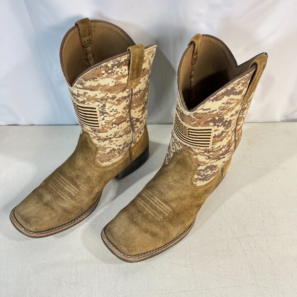 Ariat Kid's Boots Western Patriot Sand Storm Camo American Flag Mocha Suede 5 - Picture 2 of 16